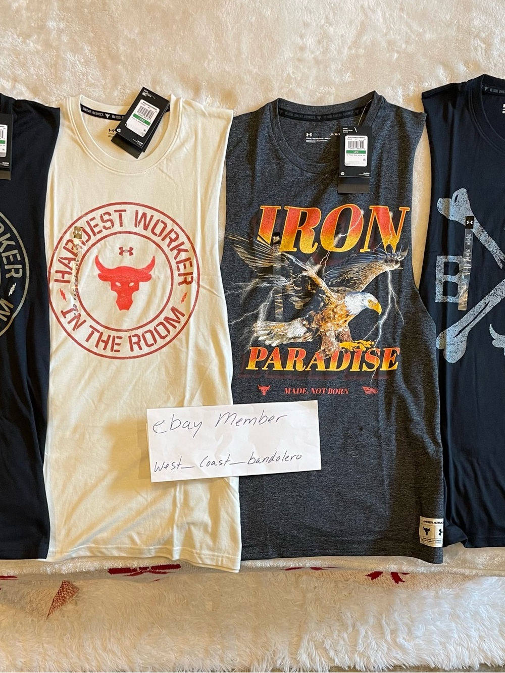 Under Armour Project Rock Men’s Large Tanks Iron Paradise , Hardest Worker & BSR